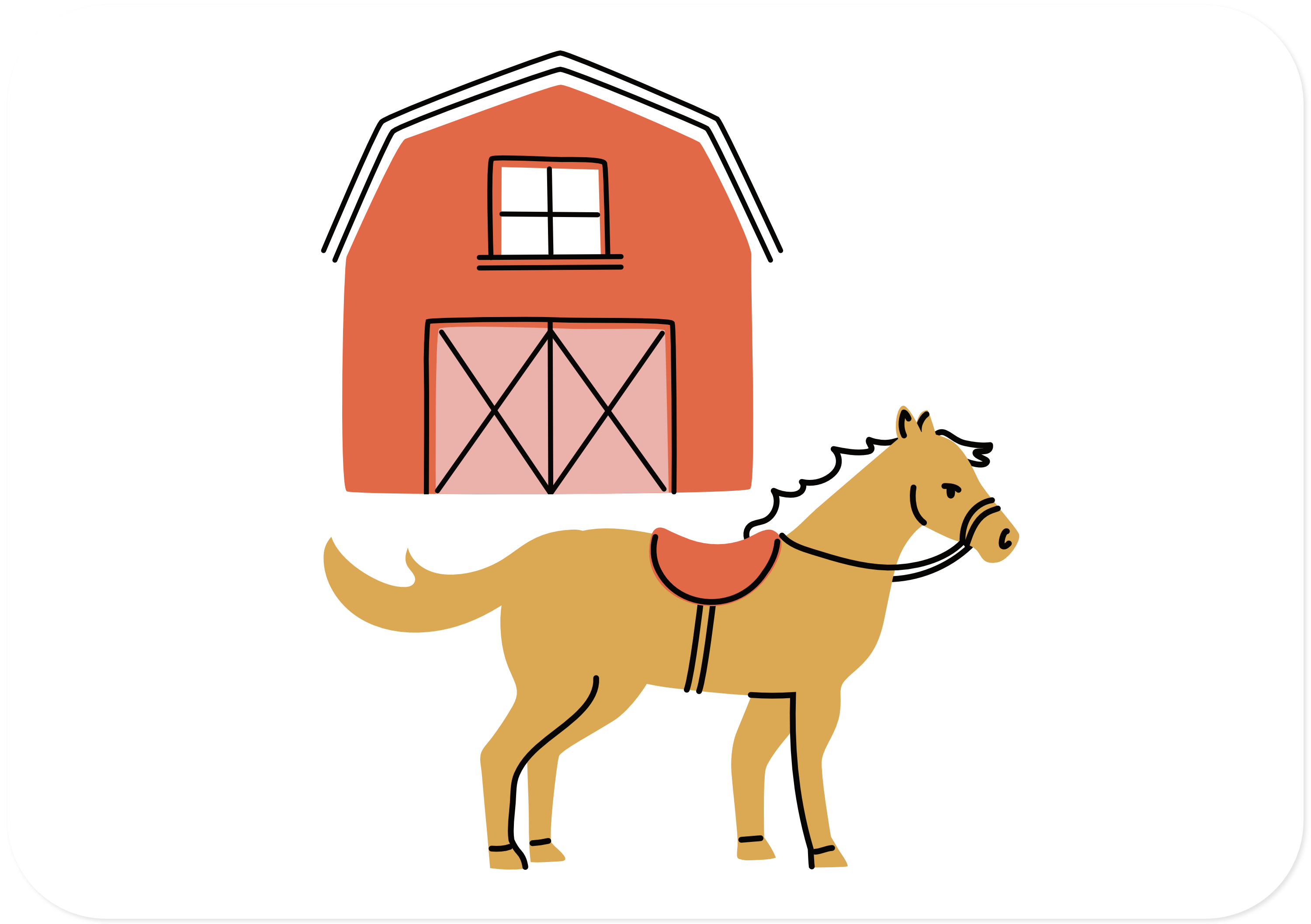 Farm and Agriculture Icon, a drawing of a red barn with a yellow horse out front.