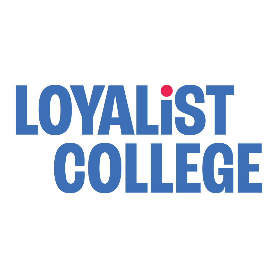 Loyalist College Bancroft Logo. Blue text with red dot for the letter i. 