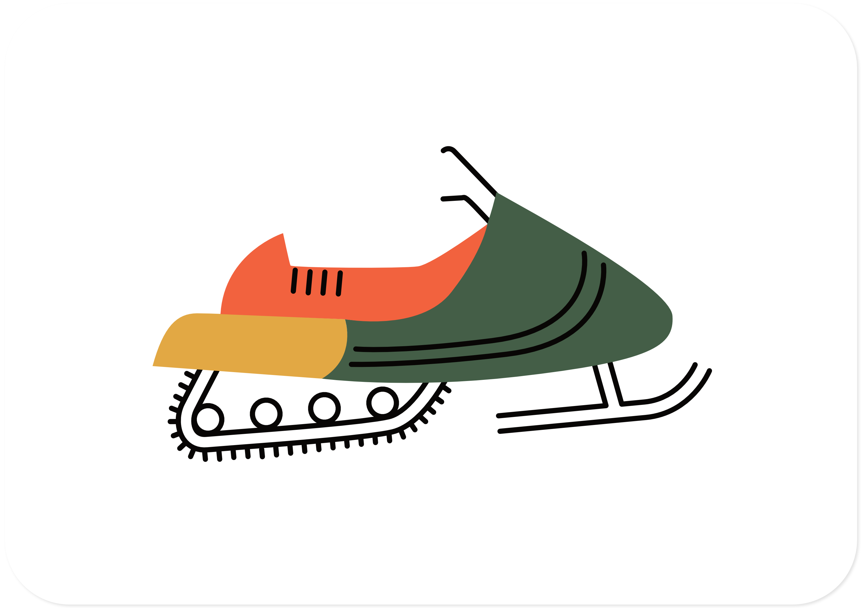 Motorized Icon, a drawing of a snowmobile with green, red and yellow accents.