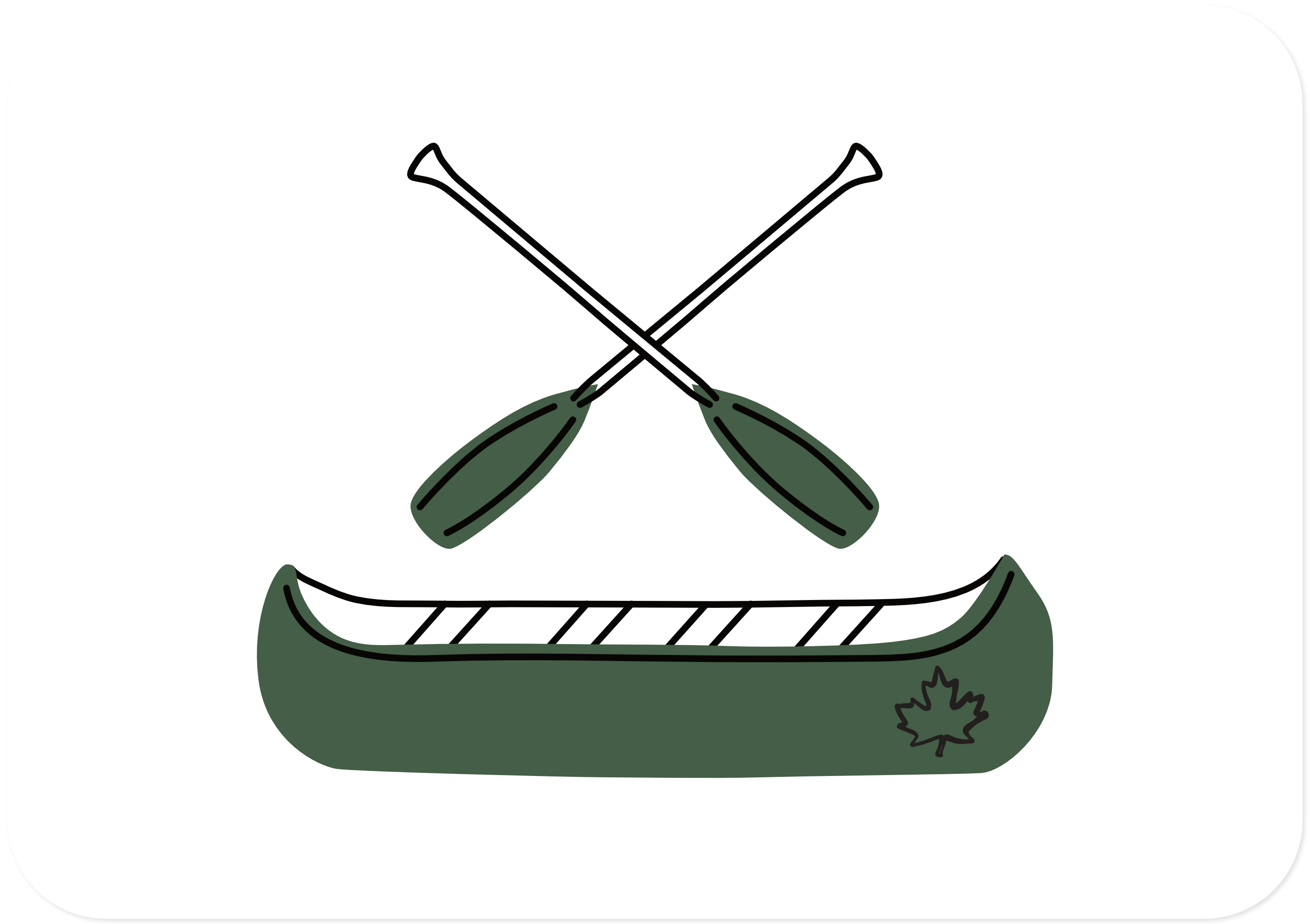 On The Water Icon, a green canoe with green paddles crossed above it. 