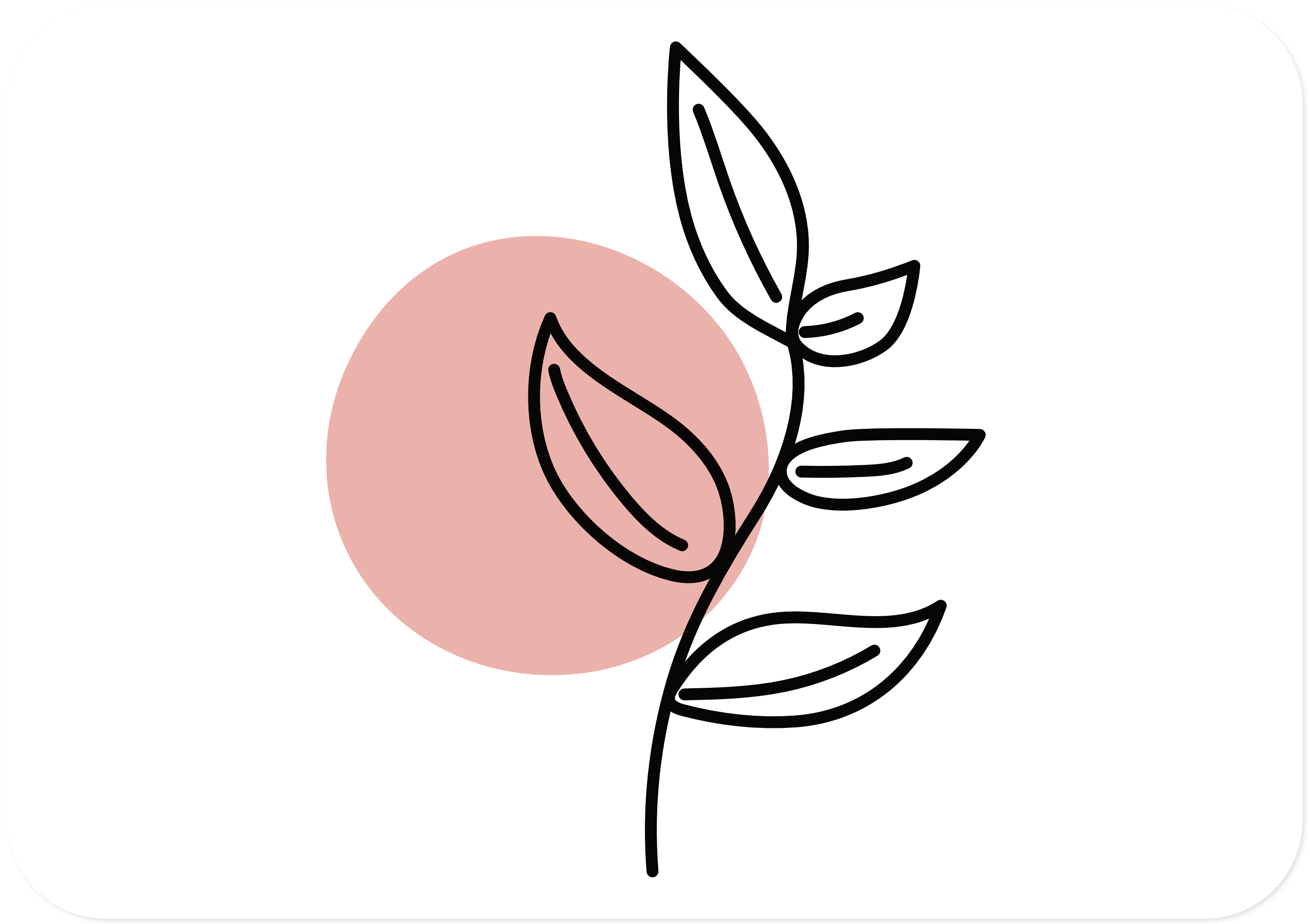 Wellness Icon, a drawing of a branch with leaves and a pink circle in the background.