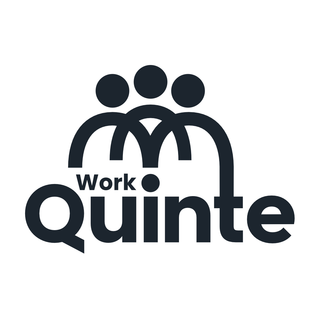 Work in Quinte Logo. Simplified black line drawing of people with Work Quinte underneath.