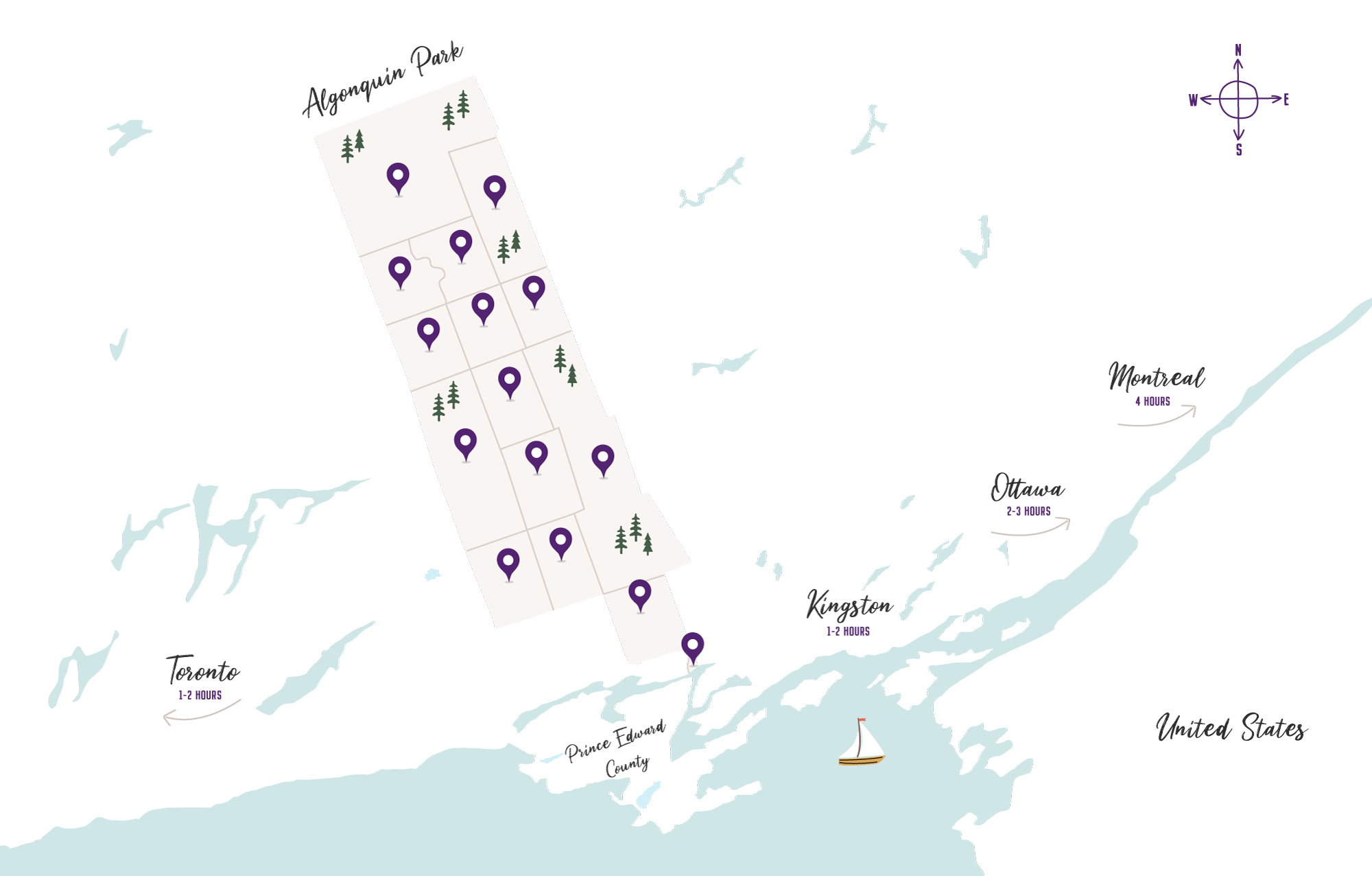 Stylized map of Hastings County