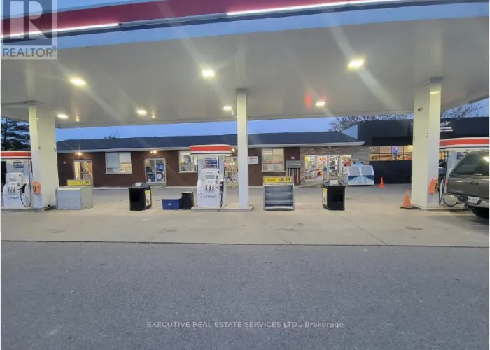 Outside view of gas pumps at a gas station