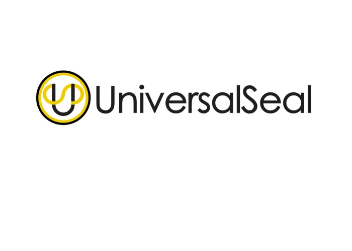 Universal Seal Logo. a Stylized U and S in Yellow with the company name UniveralSeal in black